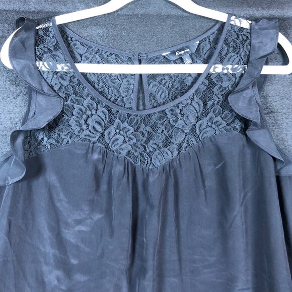 Express Womens Blouse Black 100% Silk Lace Accent Halter Tank Lightweight Large - Picture 2 of 12